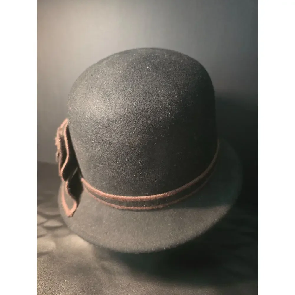 Ladies 1930 Style Brown Felt Bucket Hat w/2 Flowers 100% Wool